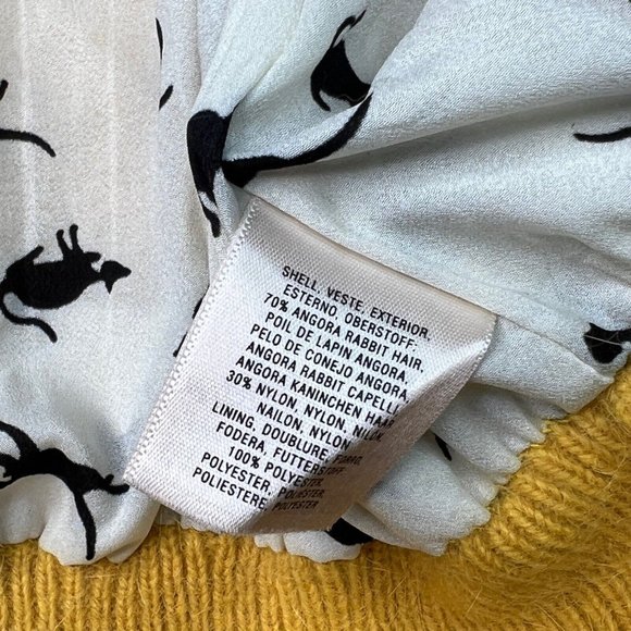 HWR Monogram Anthro Angora Rabbit Fur Sweater Cardigan Cat Lining Yellow - Picture 6 of 6